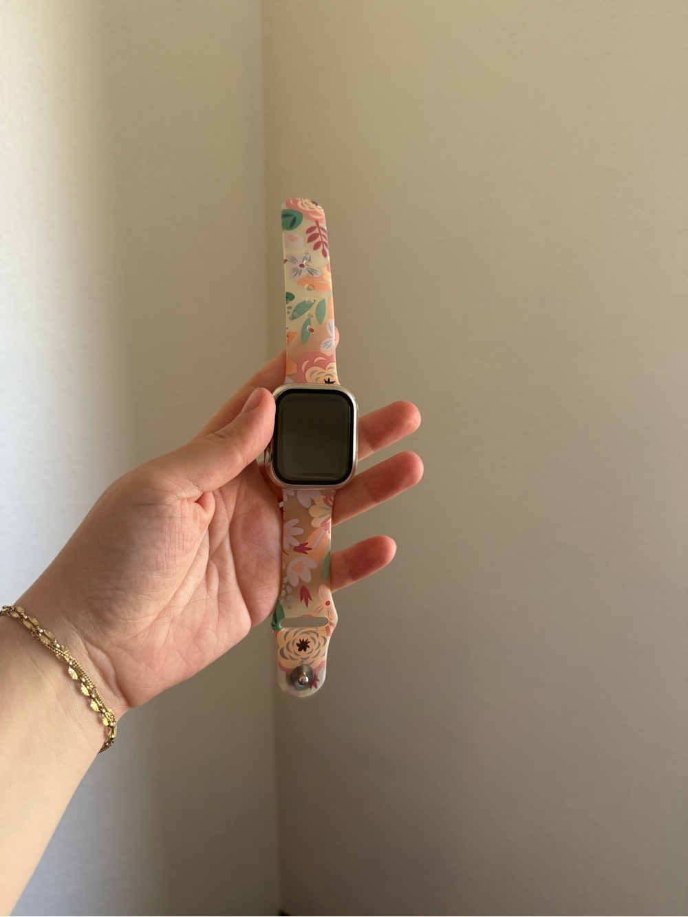 Apple Floral Silicone Watch Band - Peach, Pink & Green